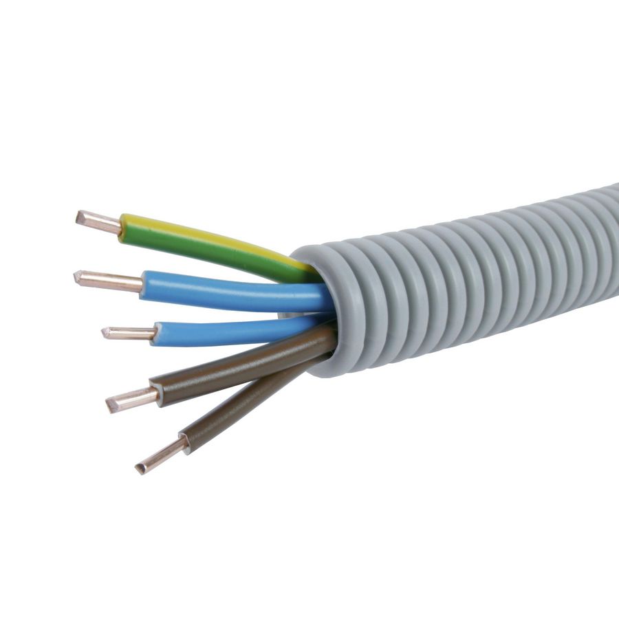 Rol a 100m. voorbedrade flexibele buis FlexPP grijs 20mm GG/2xBL/2xBR 5x2,5