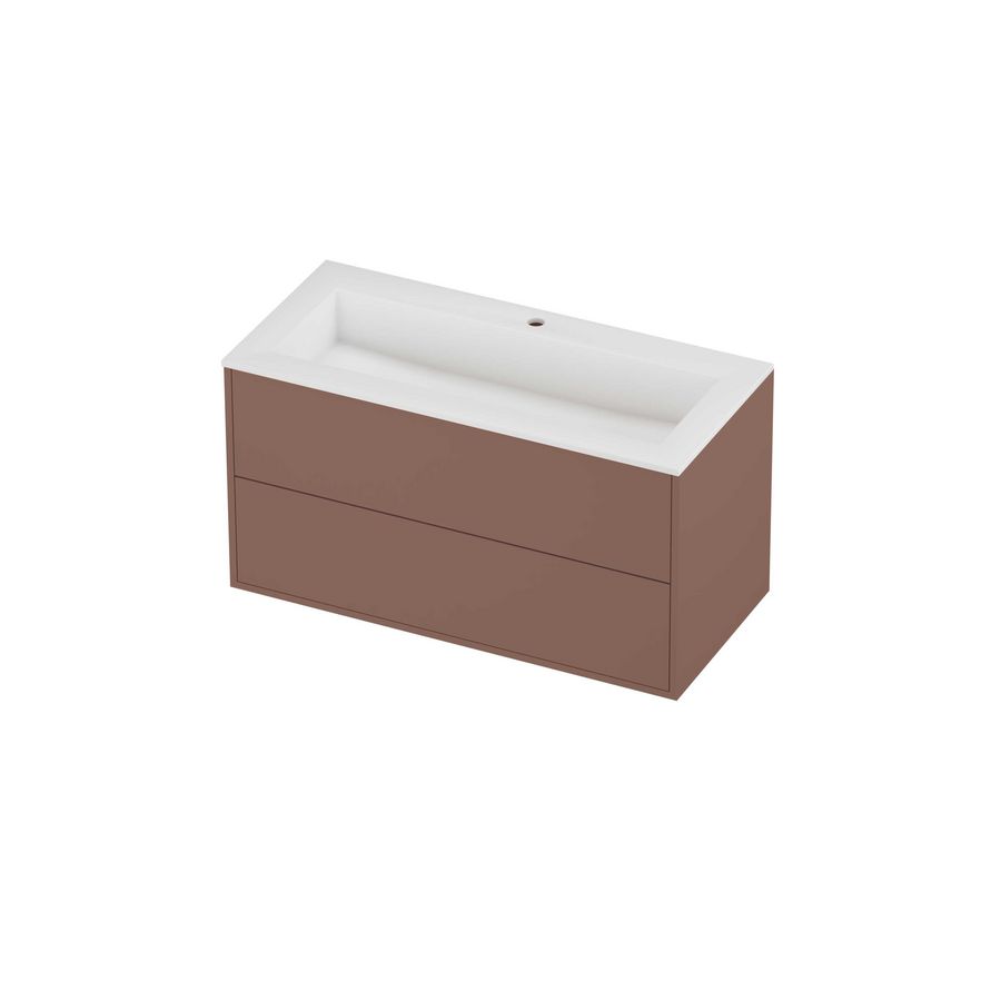 Aristo Set polystone Elegant wastafel met 1 kraangat en onderkast tbv grepen 2 laden symmetrisch in kader 1000x460x540mm matt White/Beauty blush