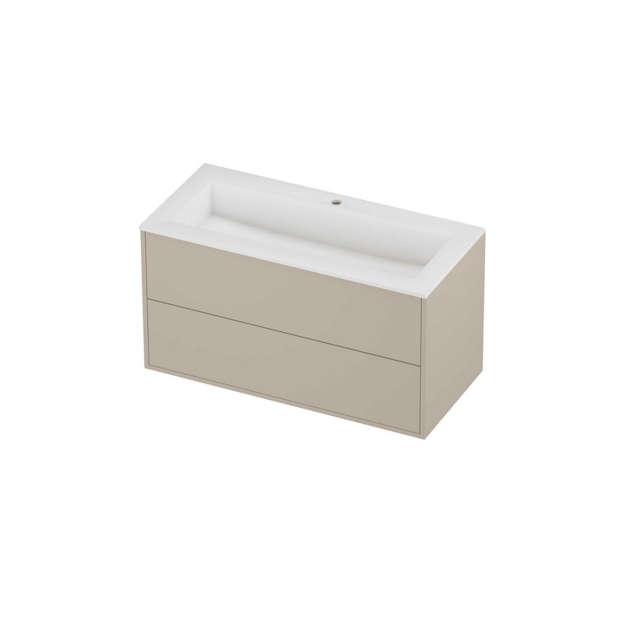 Aristo Set polystone Elegant wastafel met 1 kraangat en onderkast tbv grepen 2 laden symmetrisch in kader 1000x460x540mm matt White/Soft linen