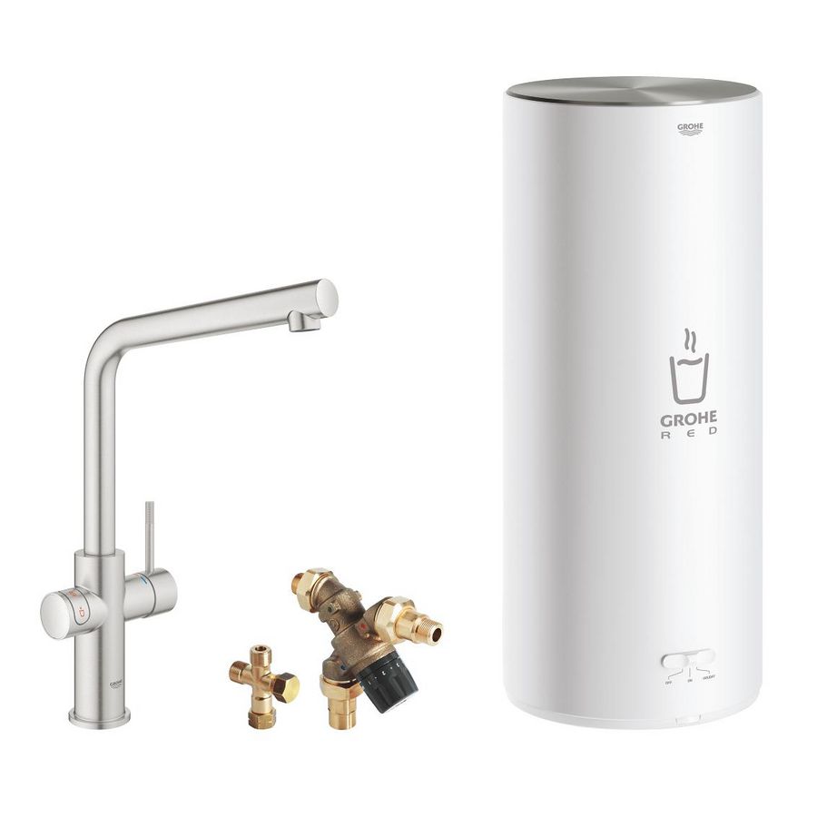 Red duo keukenmengkraan supersteel (rvs look) incl. L-uitloop+combiboiler