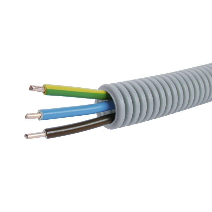 Rol a 100m. voorbedrade flexibele buis FlexPP grijs 16mm GG/BL/BR 3x2,5