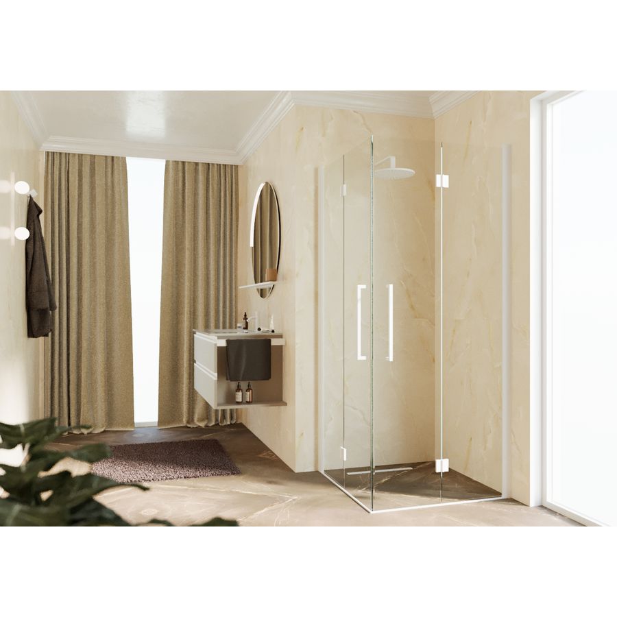 Hoekinstap (linker deel) YOUNG 2Gs 760-780x2000mm helder glas profiel matwit