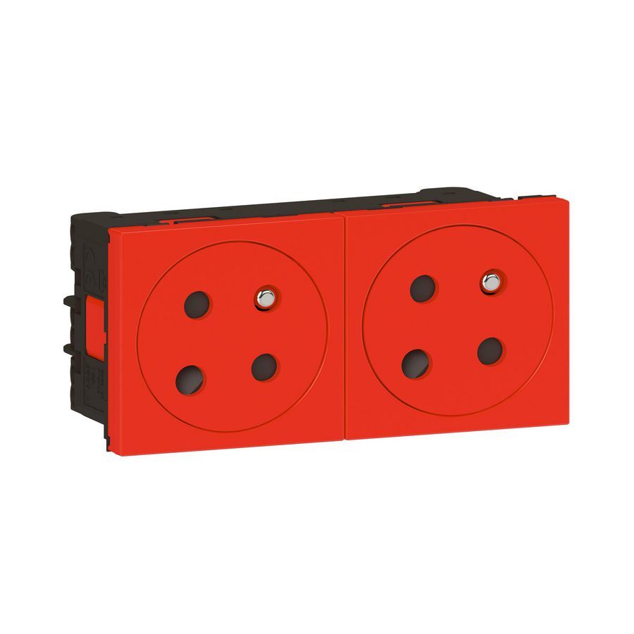 Contactdoos Link 2x2P+A vlak polarisatie 45gr.4m rood Mosaic