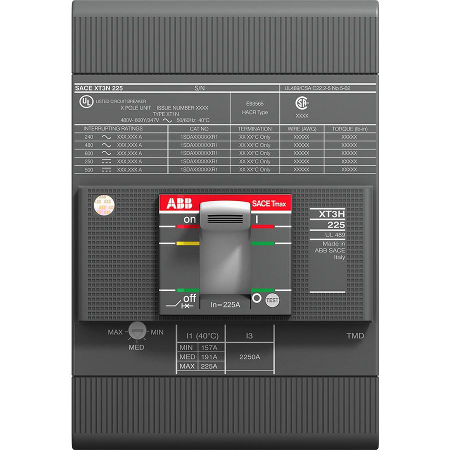 Vermogensschakelaar XT3N 225 TMF 150-1500 3p F F UL/CSA
