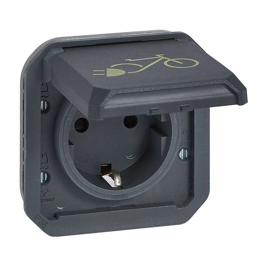 Wandcontactdoos voor fietsoplader mechanisme Plexo