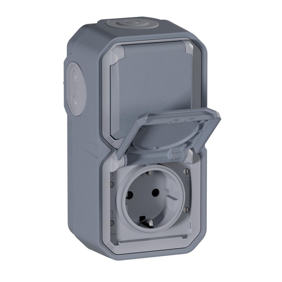 Wandcontactdoos RA 2V verticaal compleet grijs Plexo