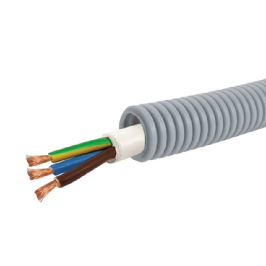 Rol a 100m. voorbedrade flexibele buis FlexPP grijs 16mm GG/BL/BR 3x1,5 XMVK