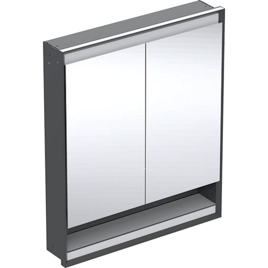 inbouw spiegelkast met nis 2 deuren 75x90cm ComfortLight Mat zwart ONE excl. ruwbouwbox
