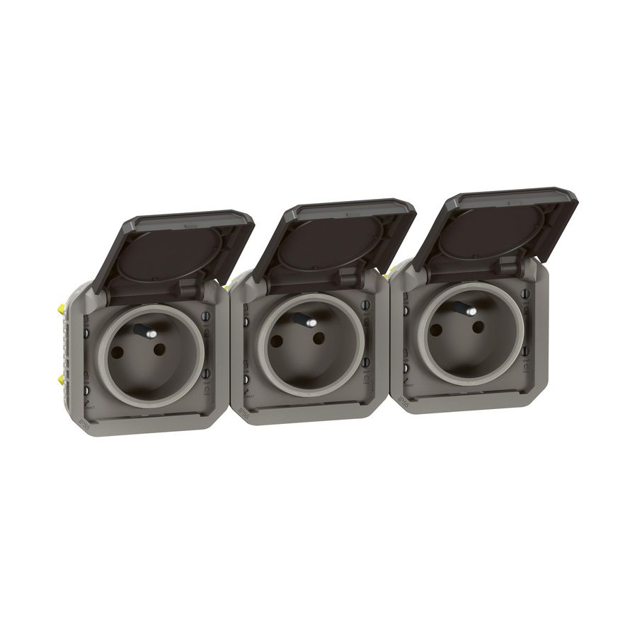Wandcontactdoos 3V horizontaal mechanisme antraciet Plexo