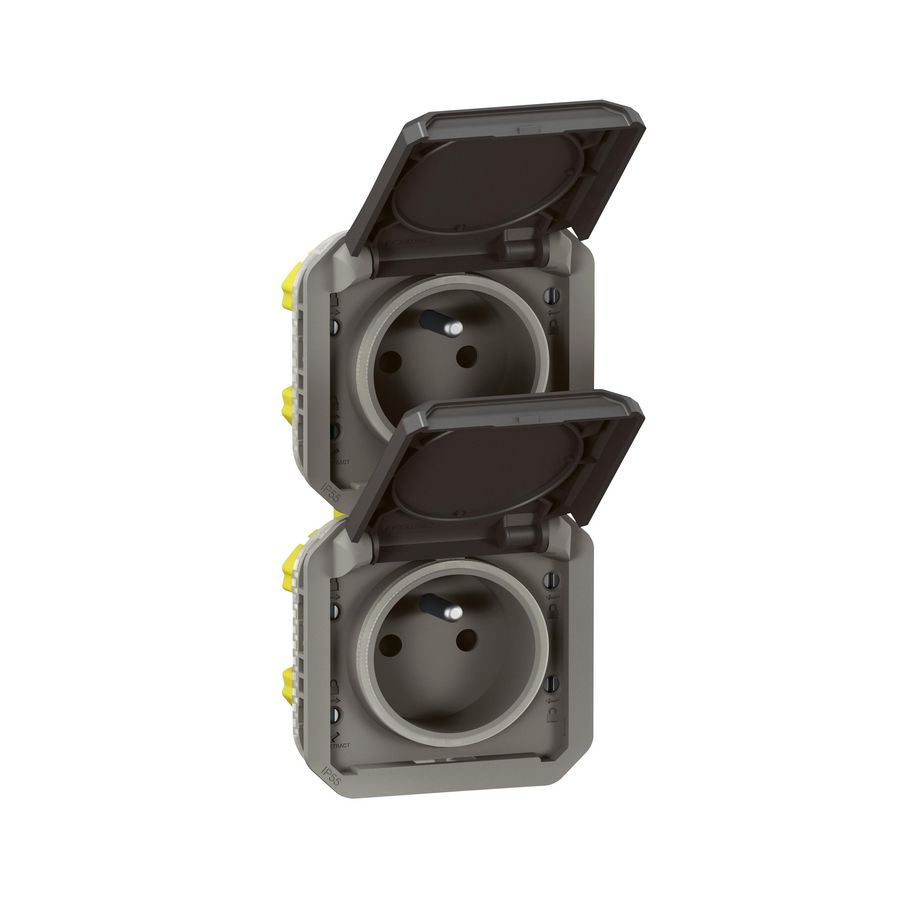 Wandcontactdoos 3V verticaal mechanisme antraciet Plexo