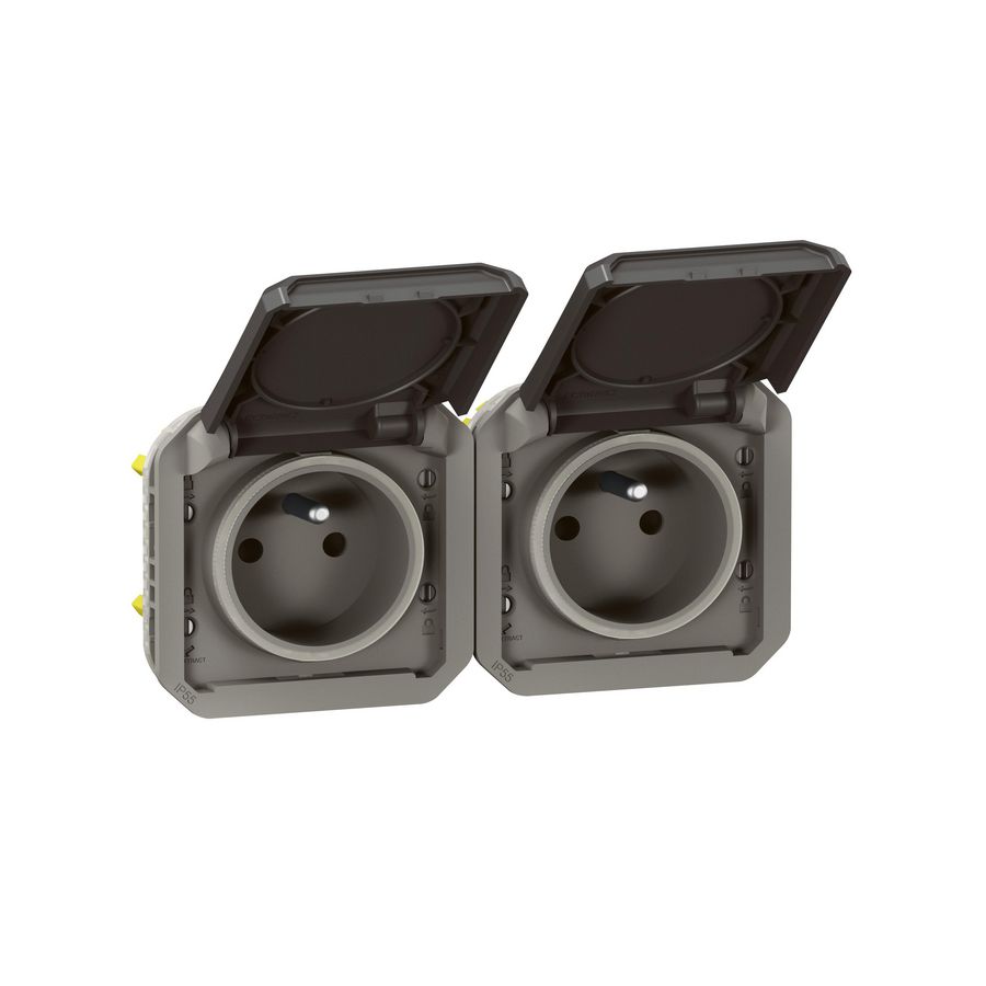 Wandcontactdoos 2V horizontaal mechanisme antraciet Plexo