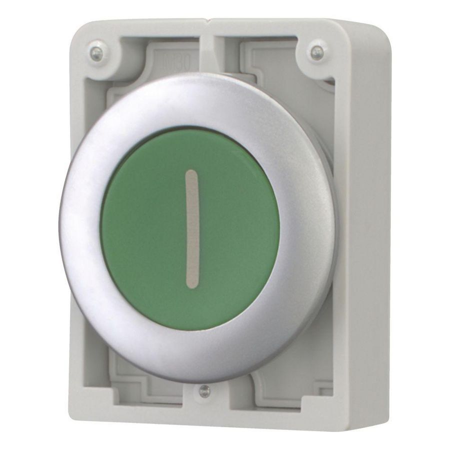 Drukknop 30mm vlak groen "I" vast
