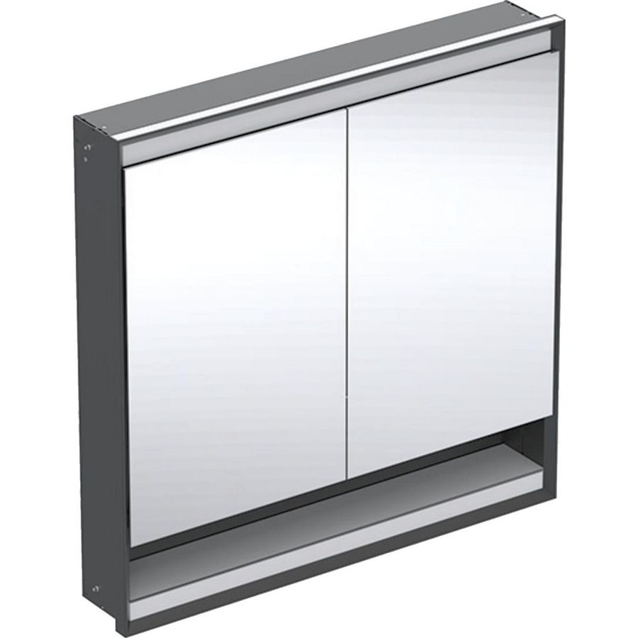 inbouw spiegelkast met nis 2 deuren 90x90cm ComfortLight Mat zwart ONE excl. ruwbouwbox