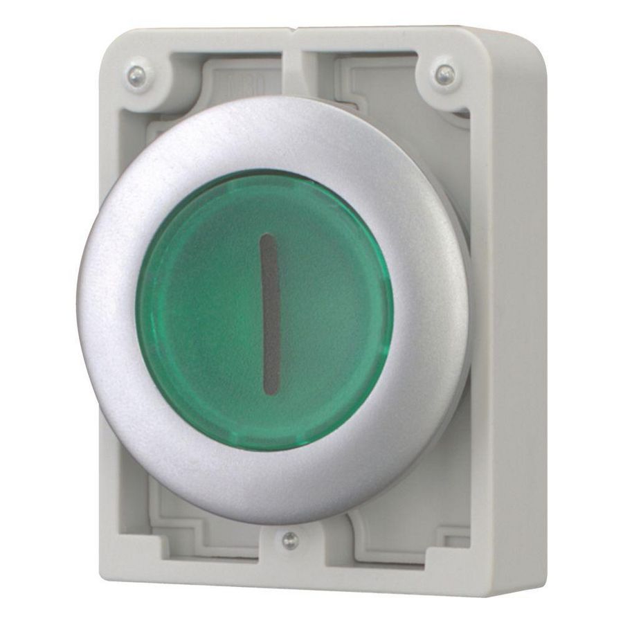 Signaaldrukknop 30mm vlak groen "I" terugverend
