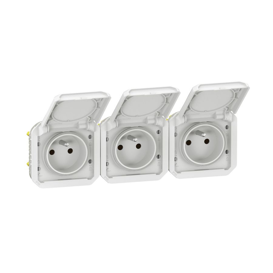 Wandcontactdoos 3V horizontaal mechanisme wit Plexo