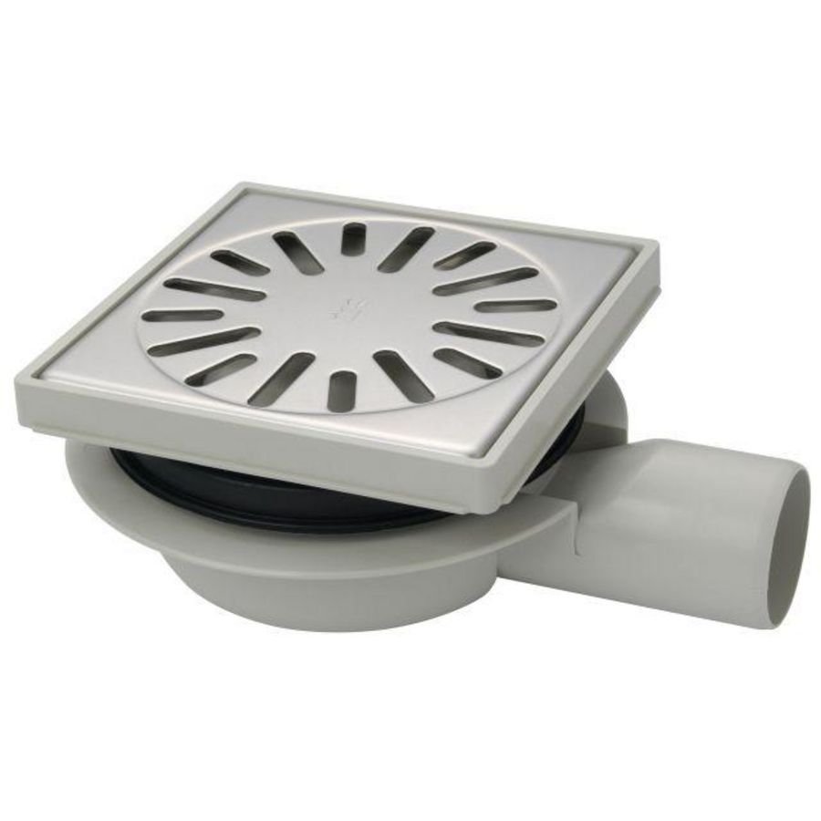 ABS vloerput 150x150mm laag ZU. 50mm RVS rooster