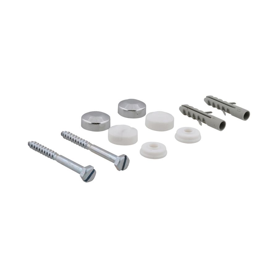 Set a 2st. zeskant potschroeven verzinkt 6x80mm incl. pluggen+ kapjes wit + chroom