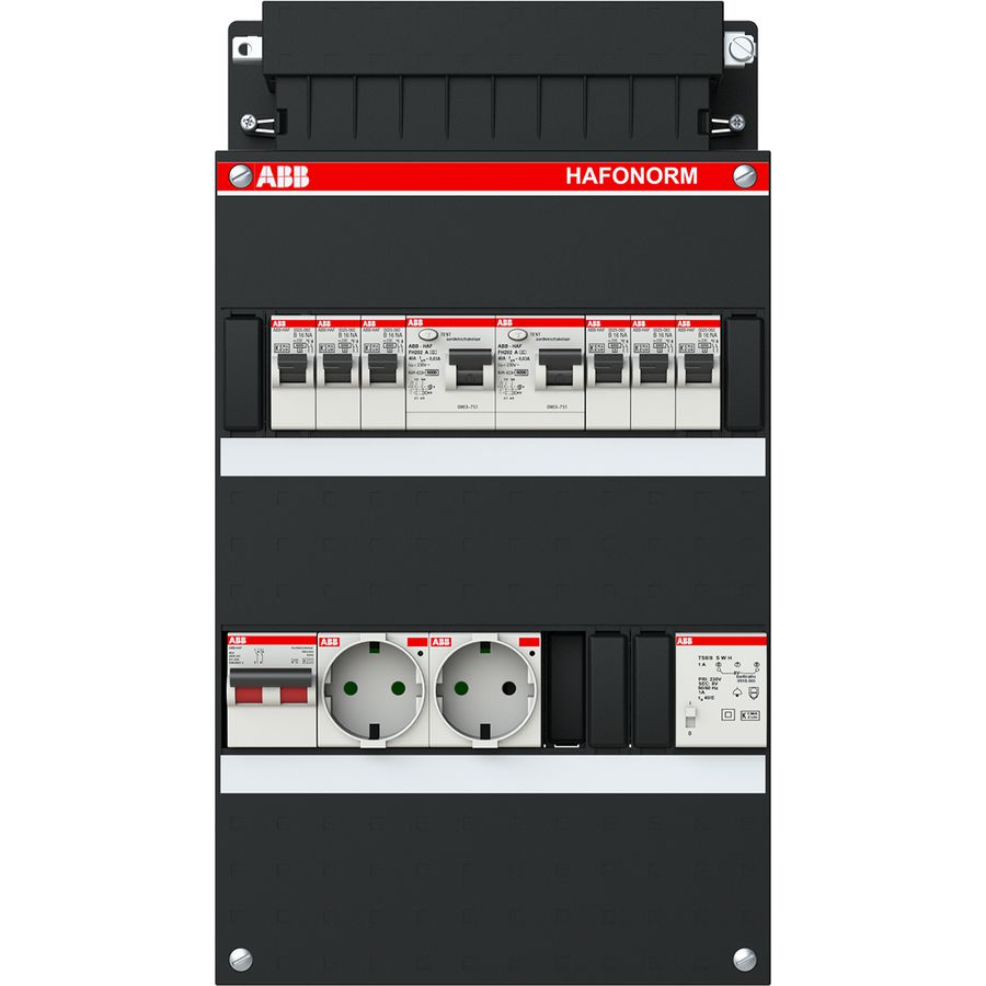 Groepenkast 6 groepen achter 2x 30mA + T + HS + 2x wandcontactdoos 1-fase
