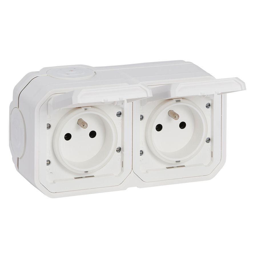 Wandcontactdoos PA 2V horizontaal compleet wit Plexo