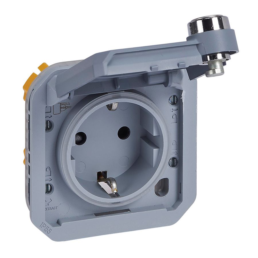 Wandcontactdoos 1V RA met slot mechanisme grijs Plexo