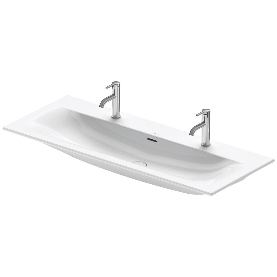 VIU #234412 wastafel 1230mm wit met 2 kraangaten met overloop
