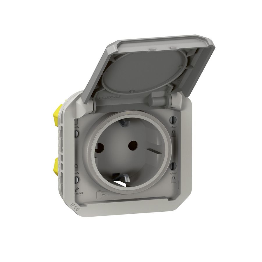 Wandcontactdoos steekklem mechanisme grijs Plexo