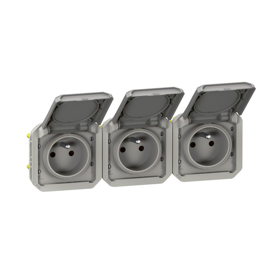 Wandcontactdoos 3V PA horizontaal mechanisme grijs Plexo
