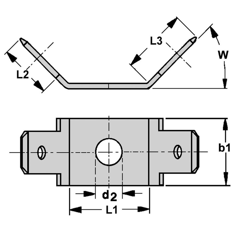 Kist a 100st. Vlakstekerhuls tab 6,3x0,8 boutgat M4 H=45gr.