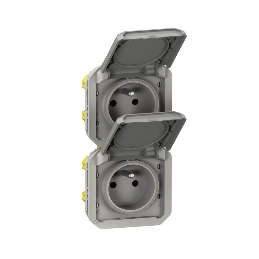 Wandcontactdoos 3V verticaal mechanisme grijs Plexo