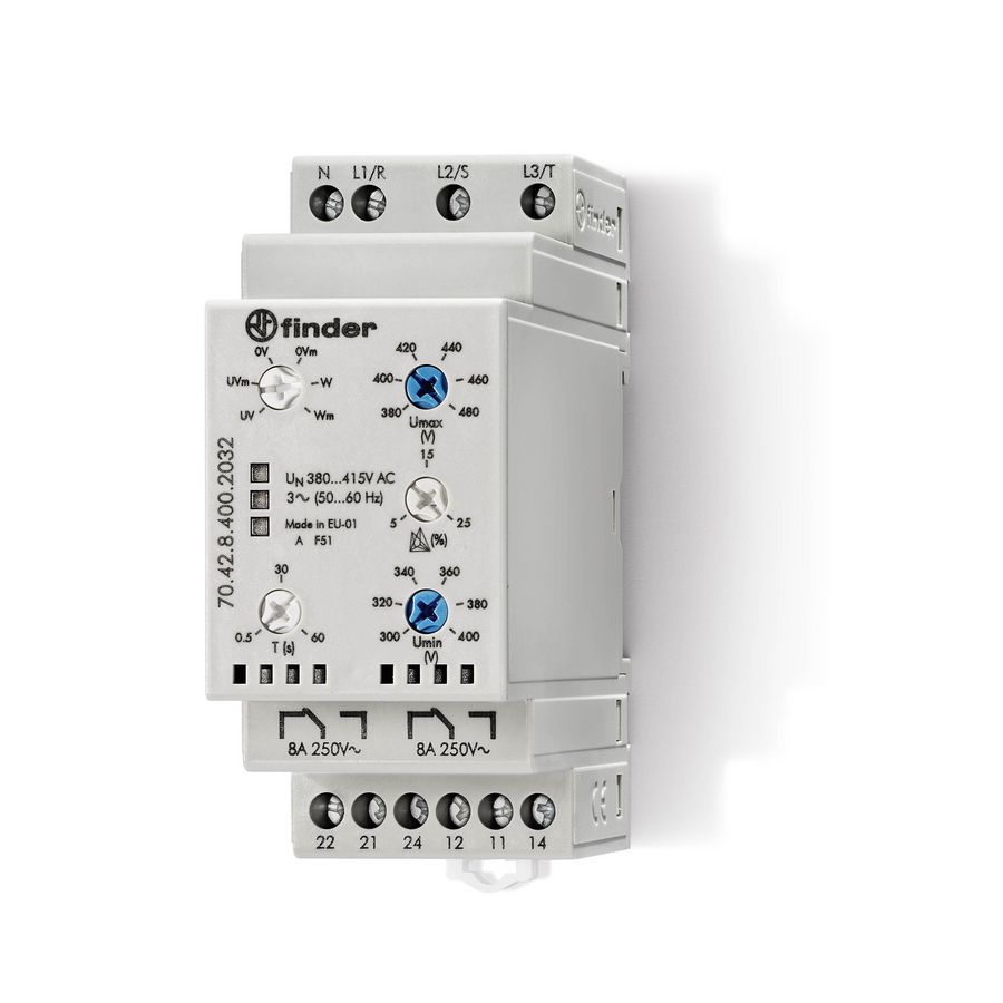 Meet- en bewakingsrelais 3 fasen 2 wisselcont. 8A 400V AC