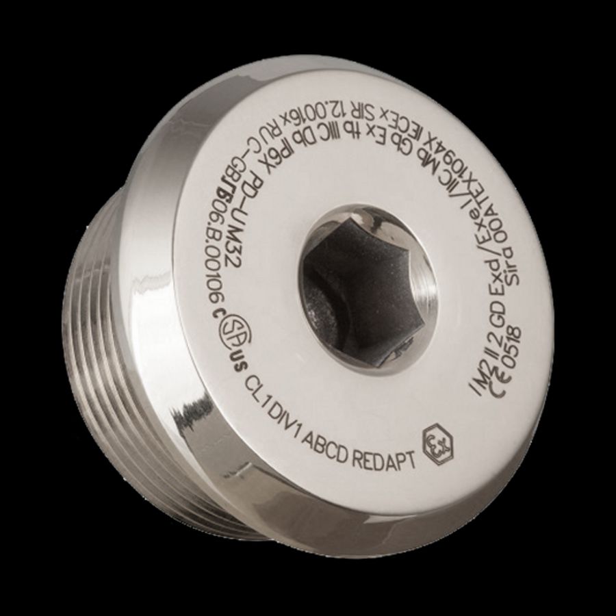 Afdichtplug dome head messing vernikkeld 1"NPT ATEX