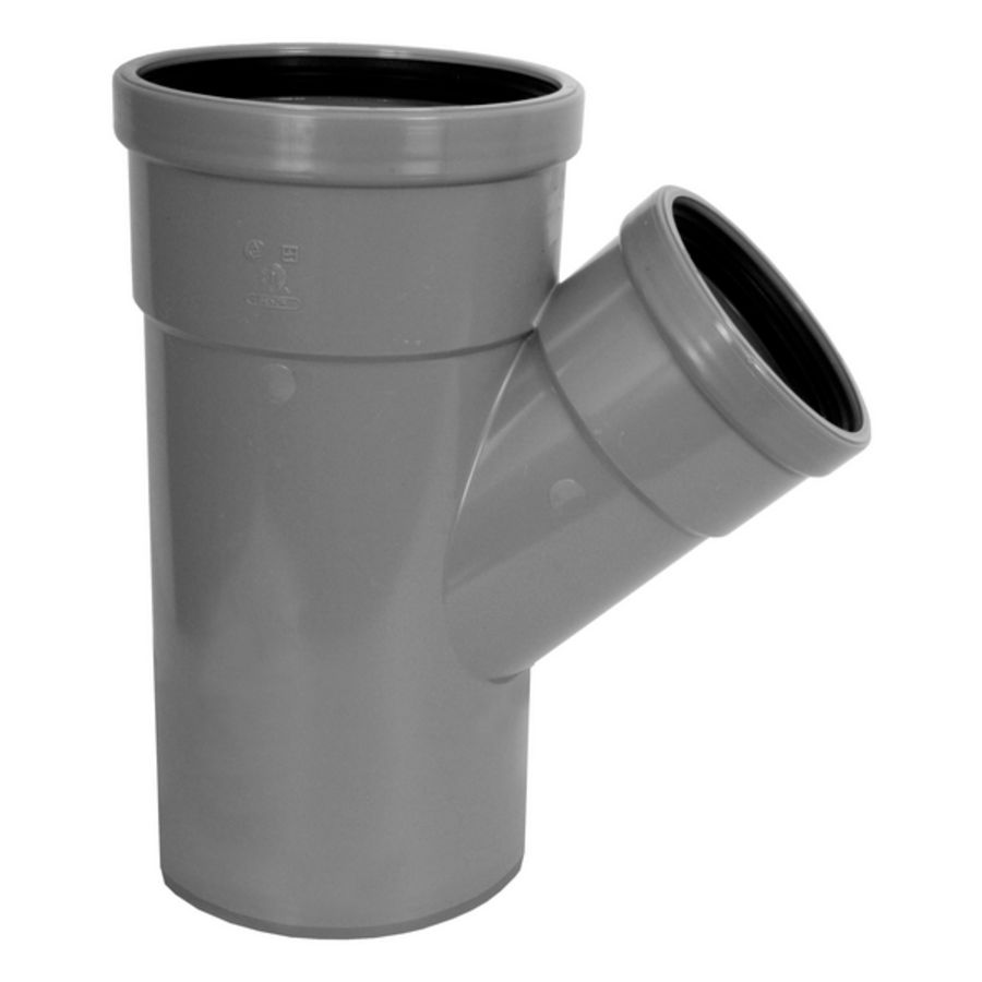 PVC manchet T-stuk 45° 250x160mm SN4 grijs 2x mof/spie