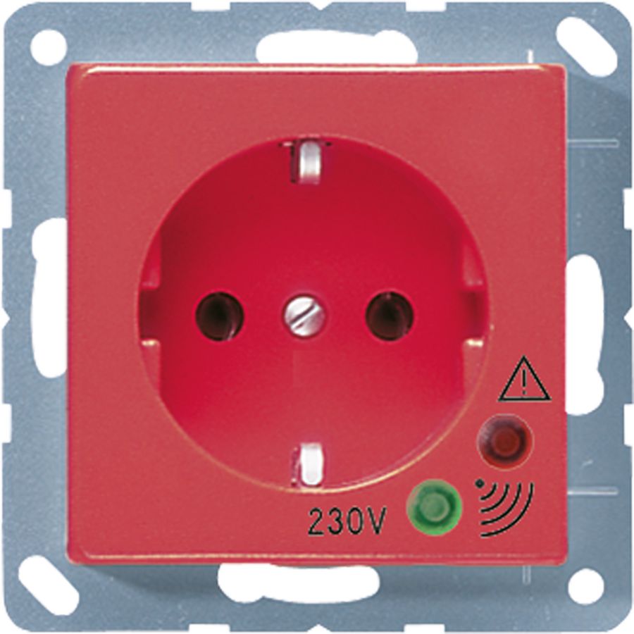 Wandcontactdoos rood met oversp- & ki.beveil. A500