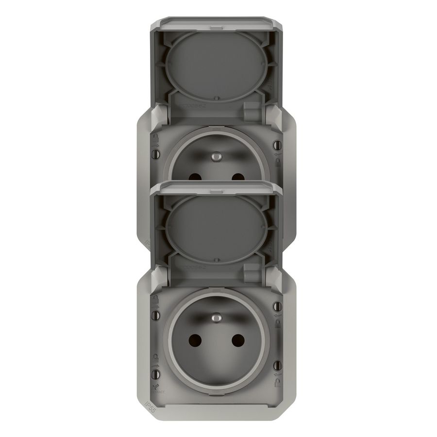 Wandcontactdoos 3V verticaal mechanisme grijs Plexo