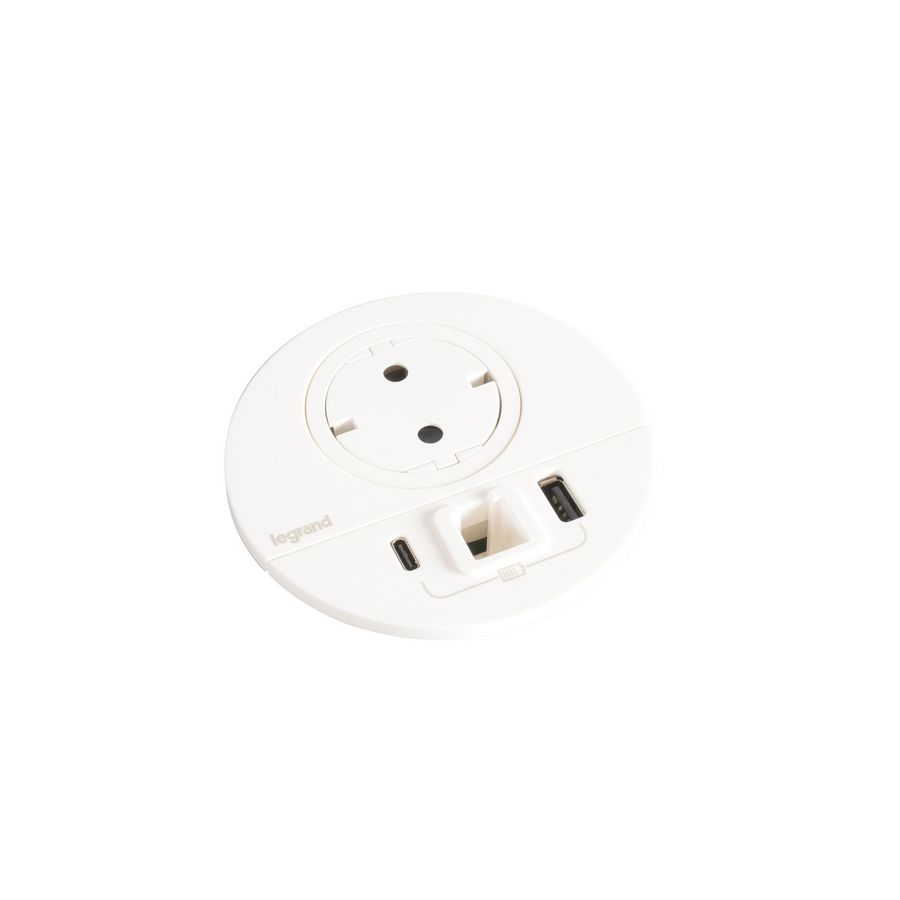 Wandcontactdoos wit+USB+stekker+snoer L2m. Disq80