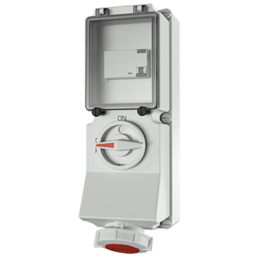 Wandcontactdoos  32A 5-polig 6H 400V IP67 v.v. FI