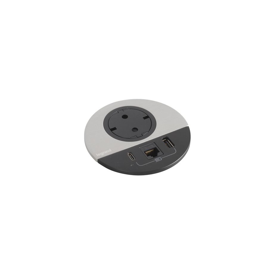 Wandcontactdoos ALU+ USB + RJ45 + Wiel.v Disq80