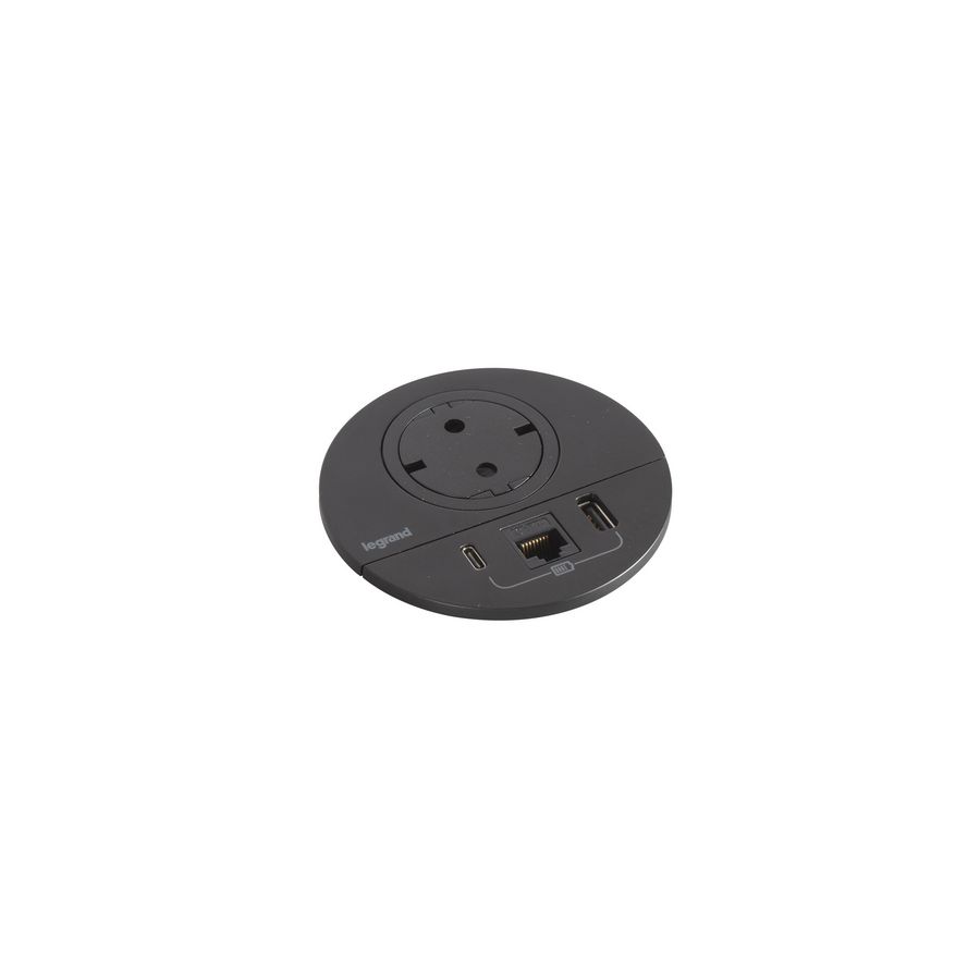 Wandcontactdoos zwart+USB+stekker+snoer L0,5m. Disq80