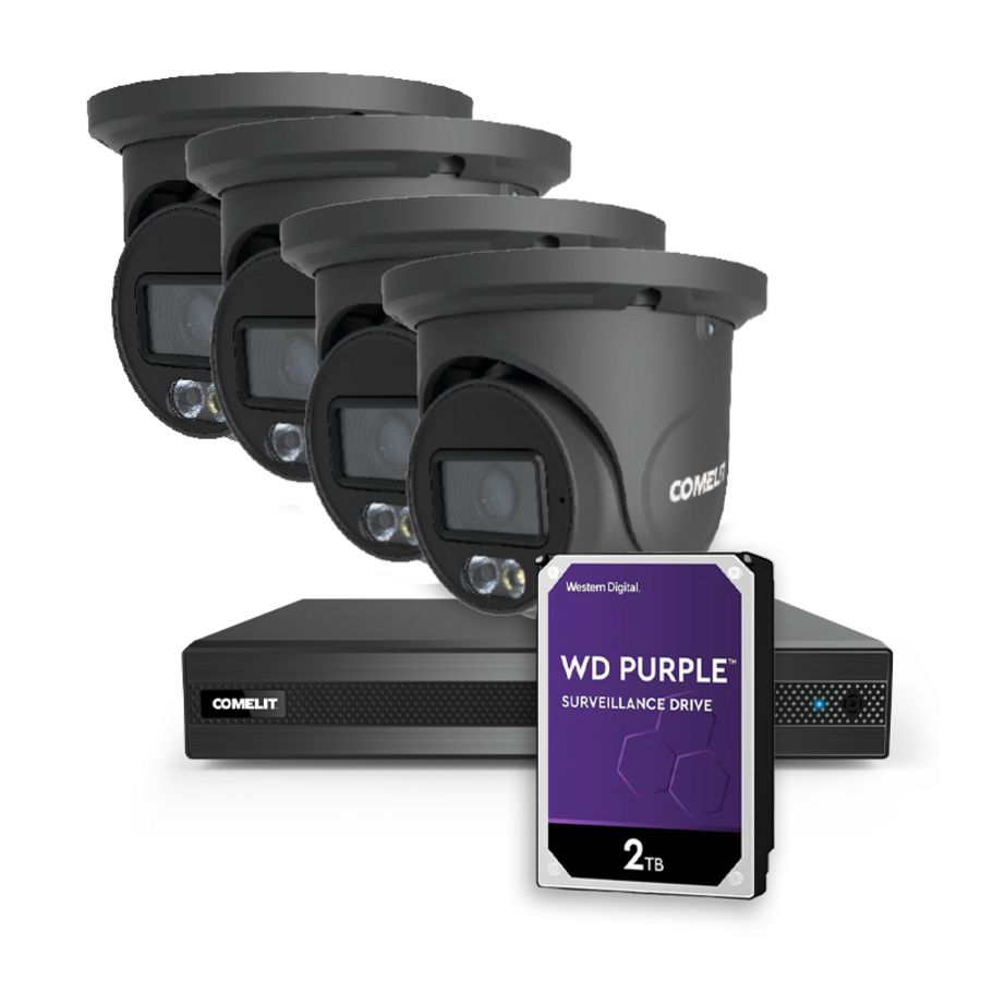 CCTV kit met NVR incl. 2TB HDD en 4 x grijze Turret camera