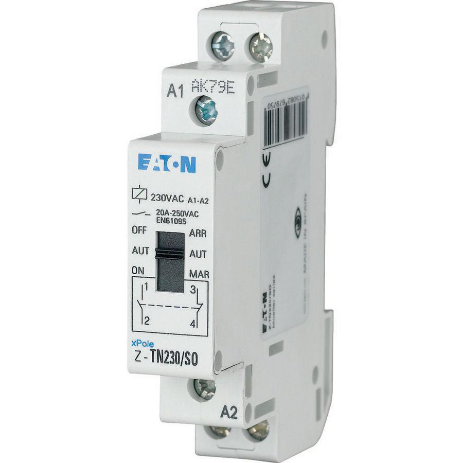 Installatierelais aan-auto-uit 230V 50Hz 20A 1NO+1NC VVE=2