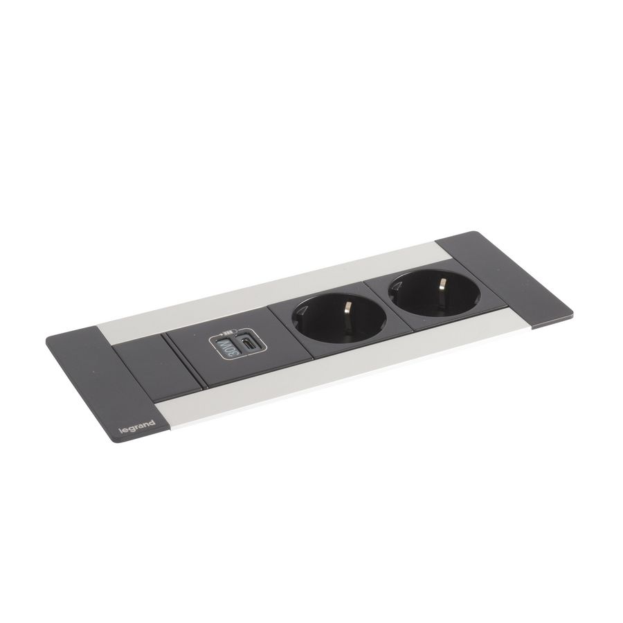 Bureau aansluitunit zwart 6 mod. 2 WCD + USB 30W Multilink