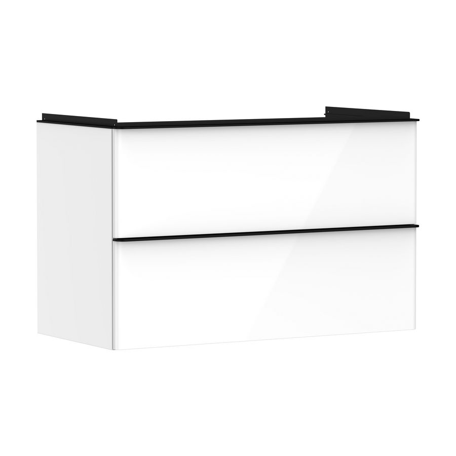 Onderkast wit hoogglans 980x475mm 2x la tbv wastafel greepkleur mat zwart Xelu Q 54031670