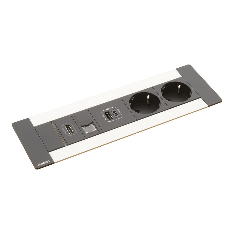 Bureau aansluitunit ALU zwart 8 mod. 2WCD+USB+RJ45 Multilink