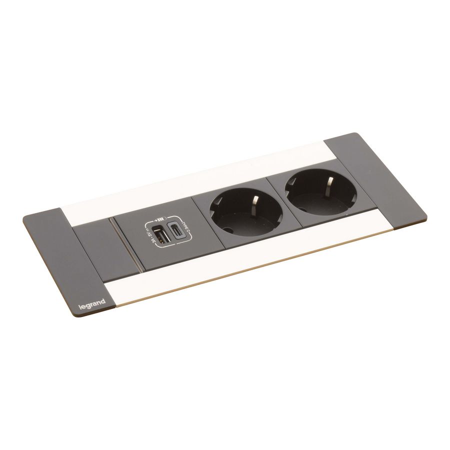 Bureau aansluitunit alu.zwart 6 mod. 2 WCD + USB Multilink
