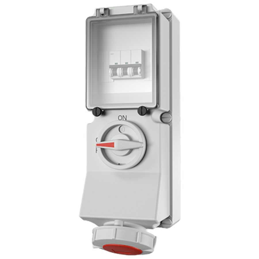 Wandcontactdoos 32A 4-polig  6H 400V IP67 DUO + autom.