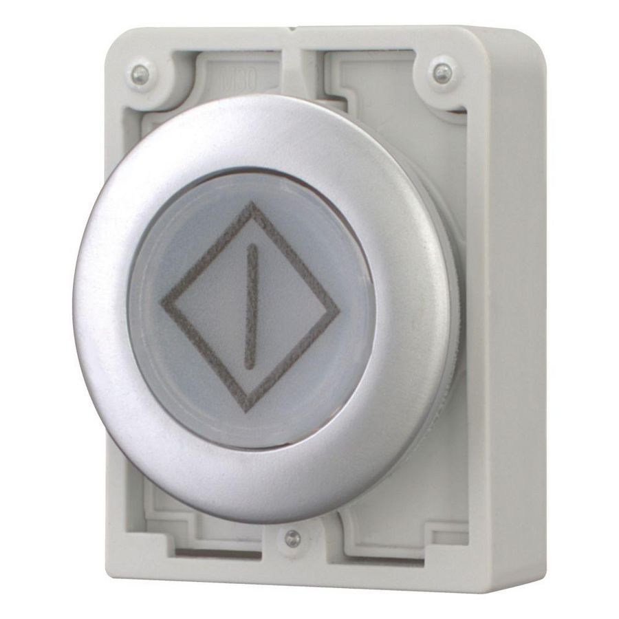 Signaaldrukknop 30mm vlak wit met tekst X100 terugverend