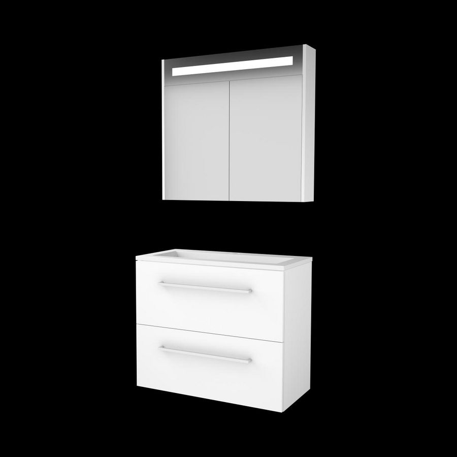 Set PREMIUM-39 onderkast ice white 80cm grepen chroom 2x la acryl wastafel 1x kraangat spiegelkast geïn. LED-verl. (P39GR80A1IW)