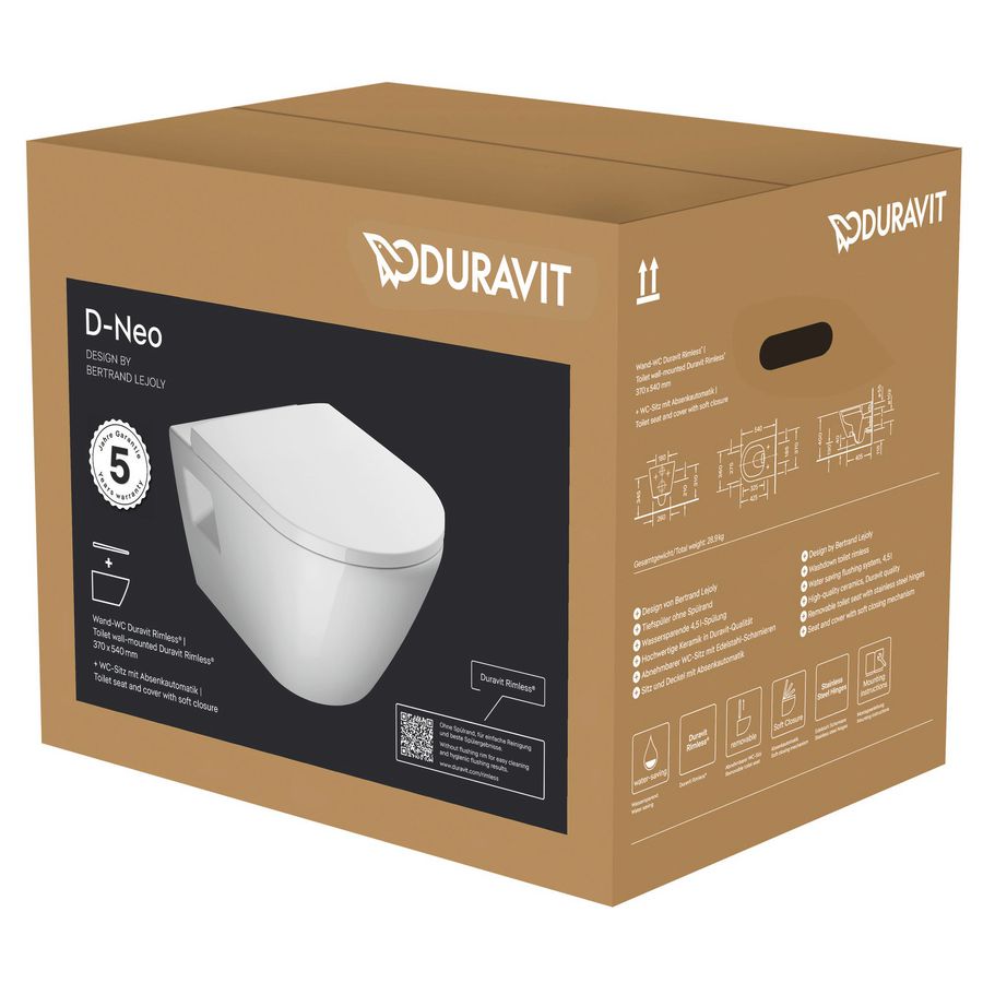 Wandcloset #257809 combipack D-Neo diepspoel 54cm rimless incl. afneembare softclose zitting rvs scharnier