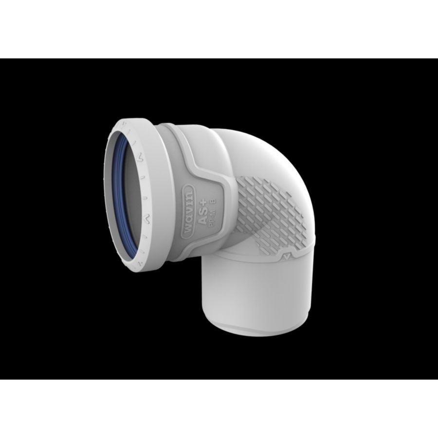 Bocht PP AS+ geluidsarm 87° lichtgrijs 75mm mof x spie