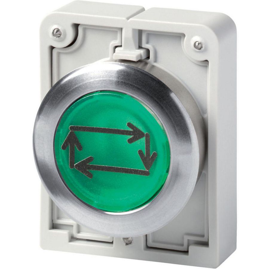 Signaaldrukknop 30mm vlak groen met tekst X32 terugverend